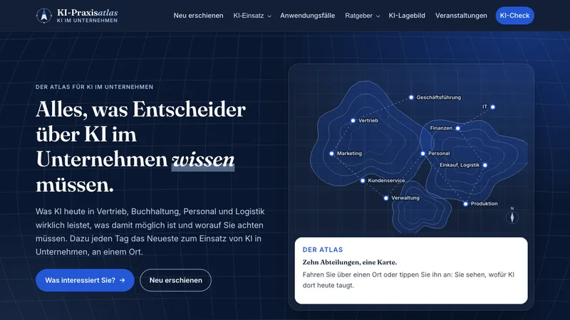 Startseite des KI-Praxisatlas mit Karte der Abteilungen