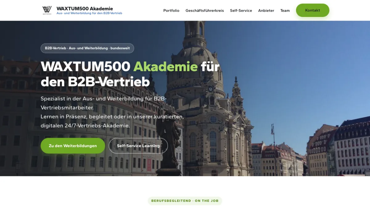 Startseite der WAXTUM500 Akademie: Aus- und Weiterbildung für den B2B-Vertrieb